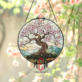 Cherry Blossom Tree Stained Glass Suncatcher Sakura Window Hanging Japanese Tree Glass Art Peaceful Nature Decor Spring